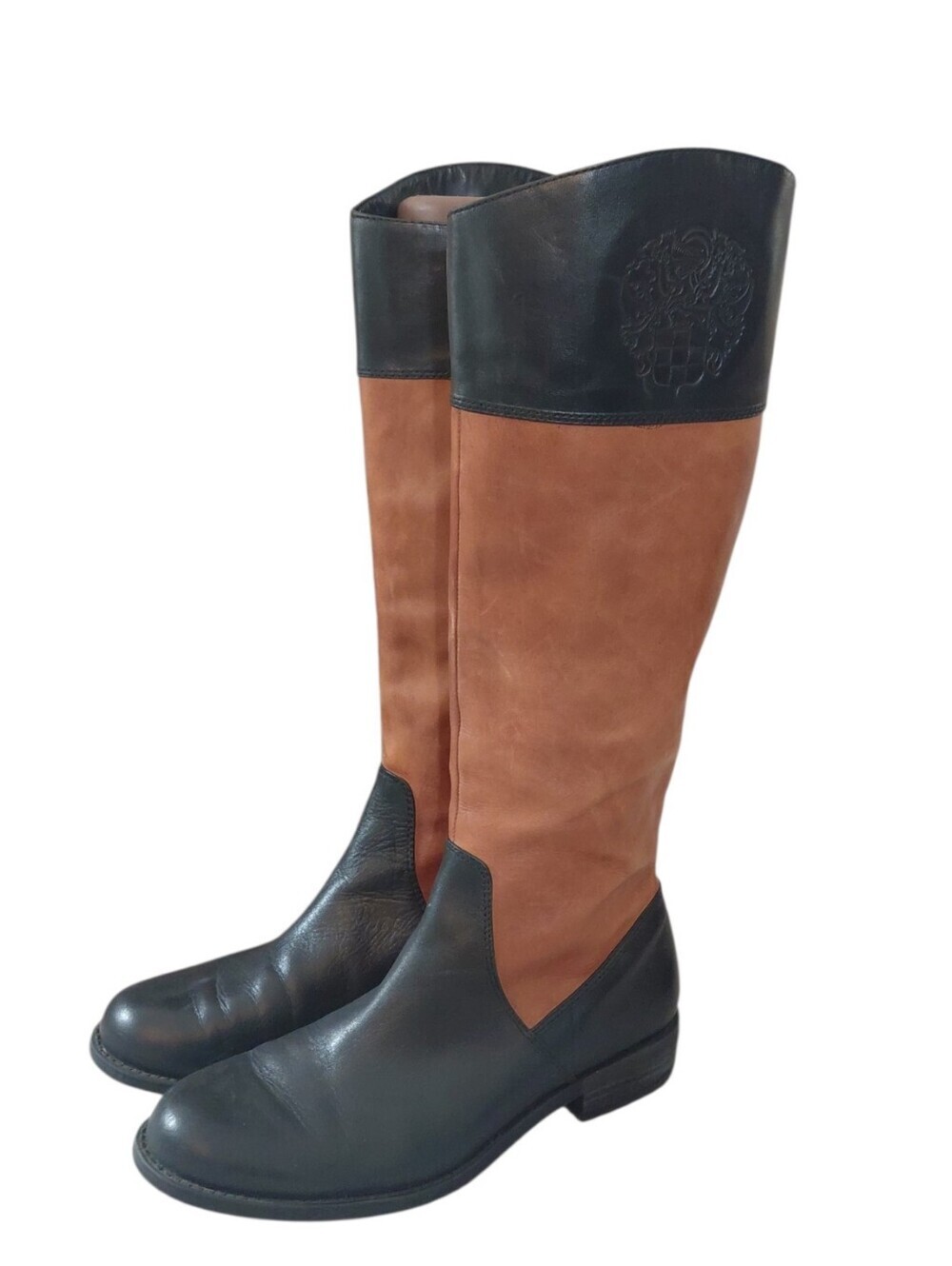 Vince Camuto Two-Tone Black & Brown Knee-High Riding Boots Size 8.5 - Picture 12 of 12
